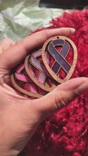 Load and play video in Gallery viewer, Awareness Ribbon Earrings, Mahogany and Acrylic Cancer Ribbon