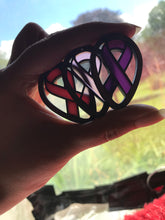 Load image into Gallery viewer, Awareness Ribbon Earrings, Mahogany and Acrylic Cancer Ribbon