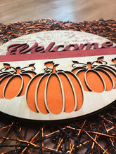 Load image into Gallery viewer, Fall Welcome Sign, Thanksgiving Pumpkins
