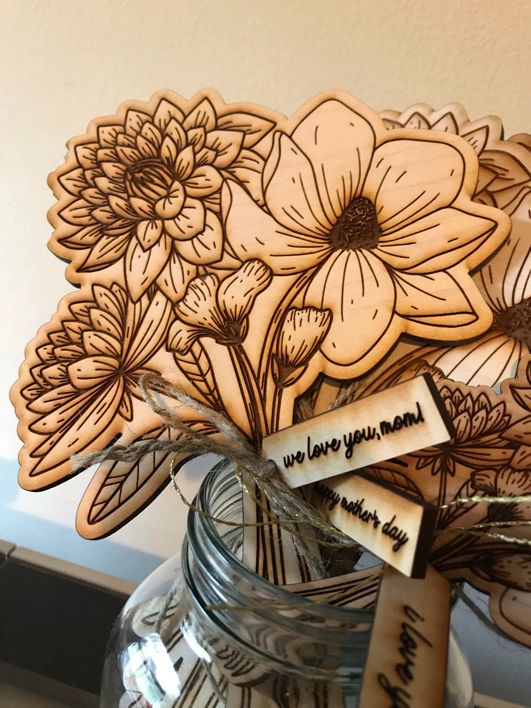 Engraved Wood Bouquet, Everlasting Floral Arrangement, Laser Cut Wood Flowers
