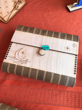 Load image into Gallery viewer, Engraved Wooden Clutch with Living Hinge, Wood Altar Box, Tarot Card/Oracle Deck Holder
