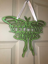 Load image into Gallery viewer, Luna Moth Welcome Sign, Laser Cut Wood Wall Hanging
